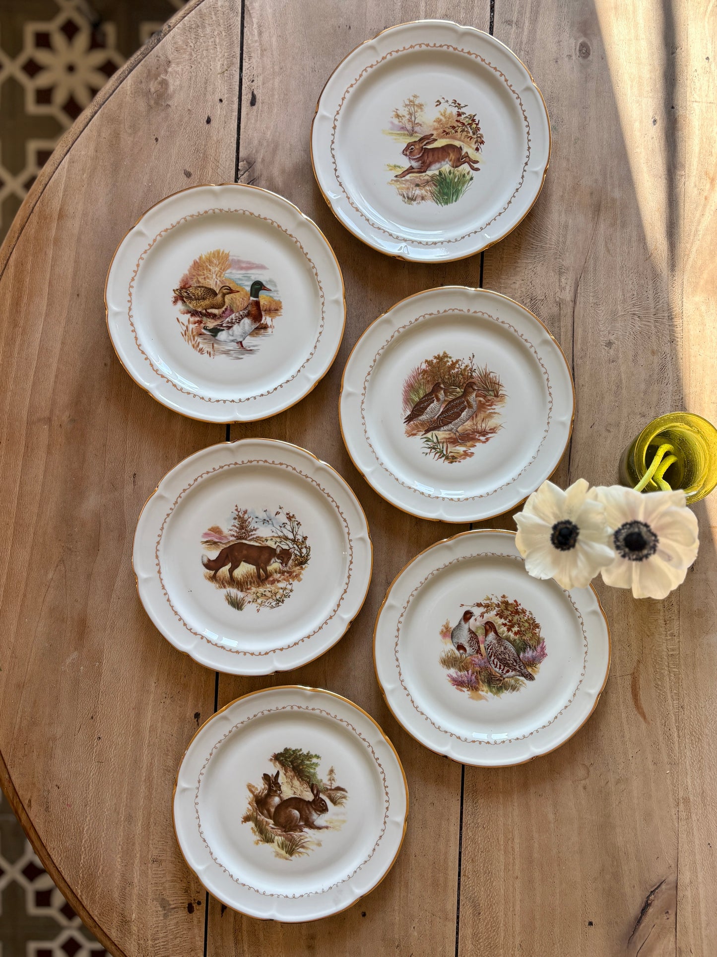 Lot de 6 assiettes à dessert vintage en porcelaine - Gibier -
