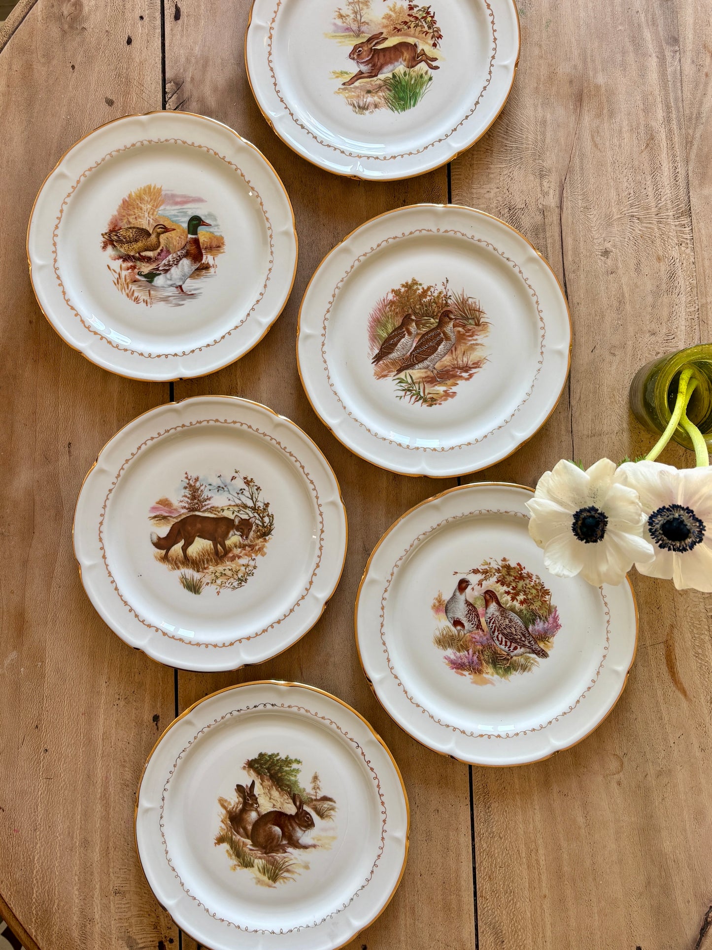 Lot de 6 assiettes à dessert vintage en porcelaine - Gibier -