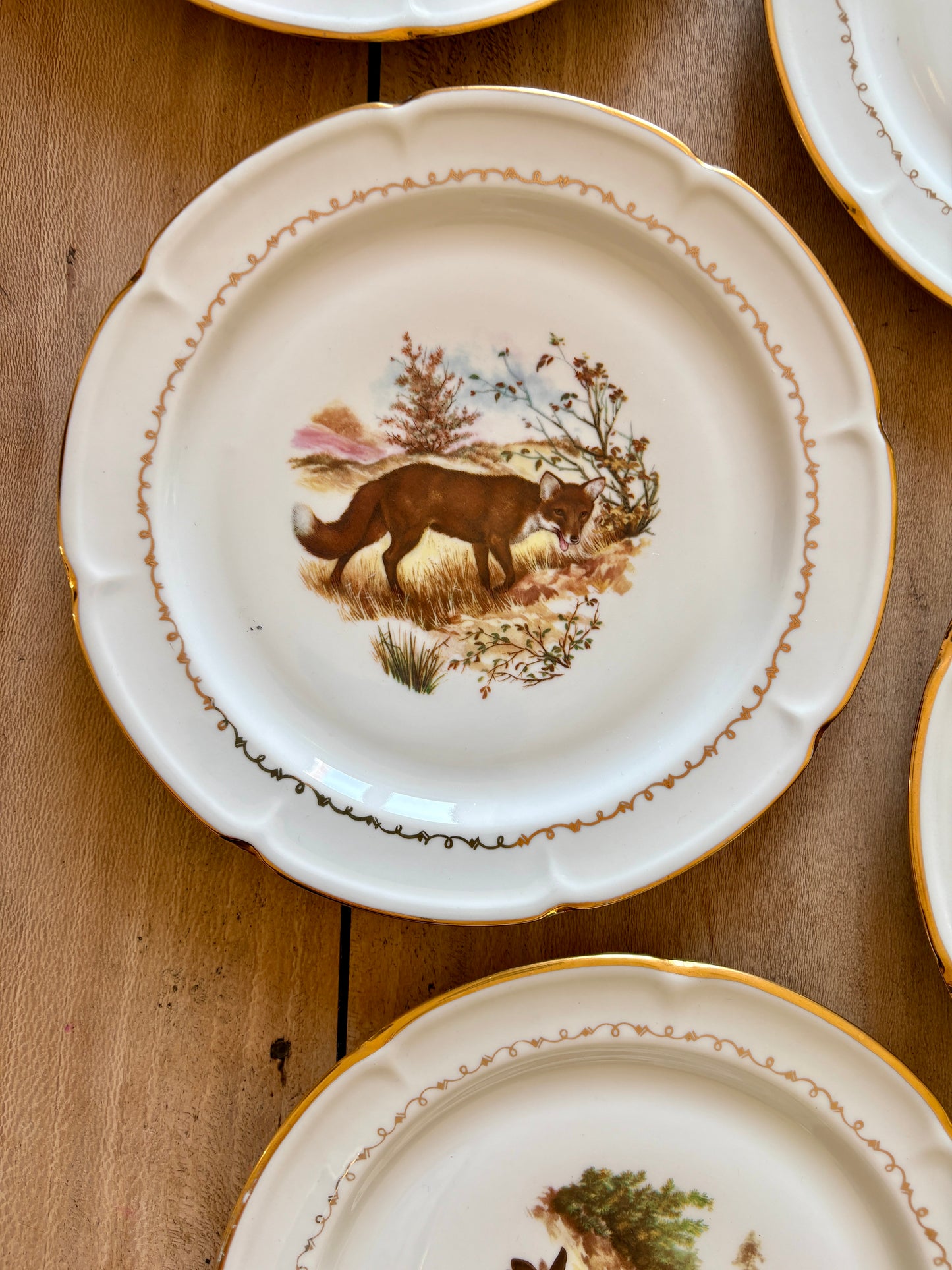 Lot de 6 assiettes à dessert vintage en porcelaine - Gibier -