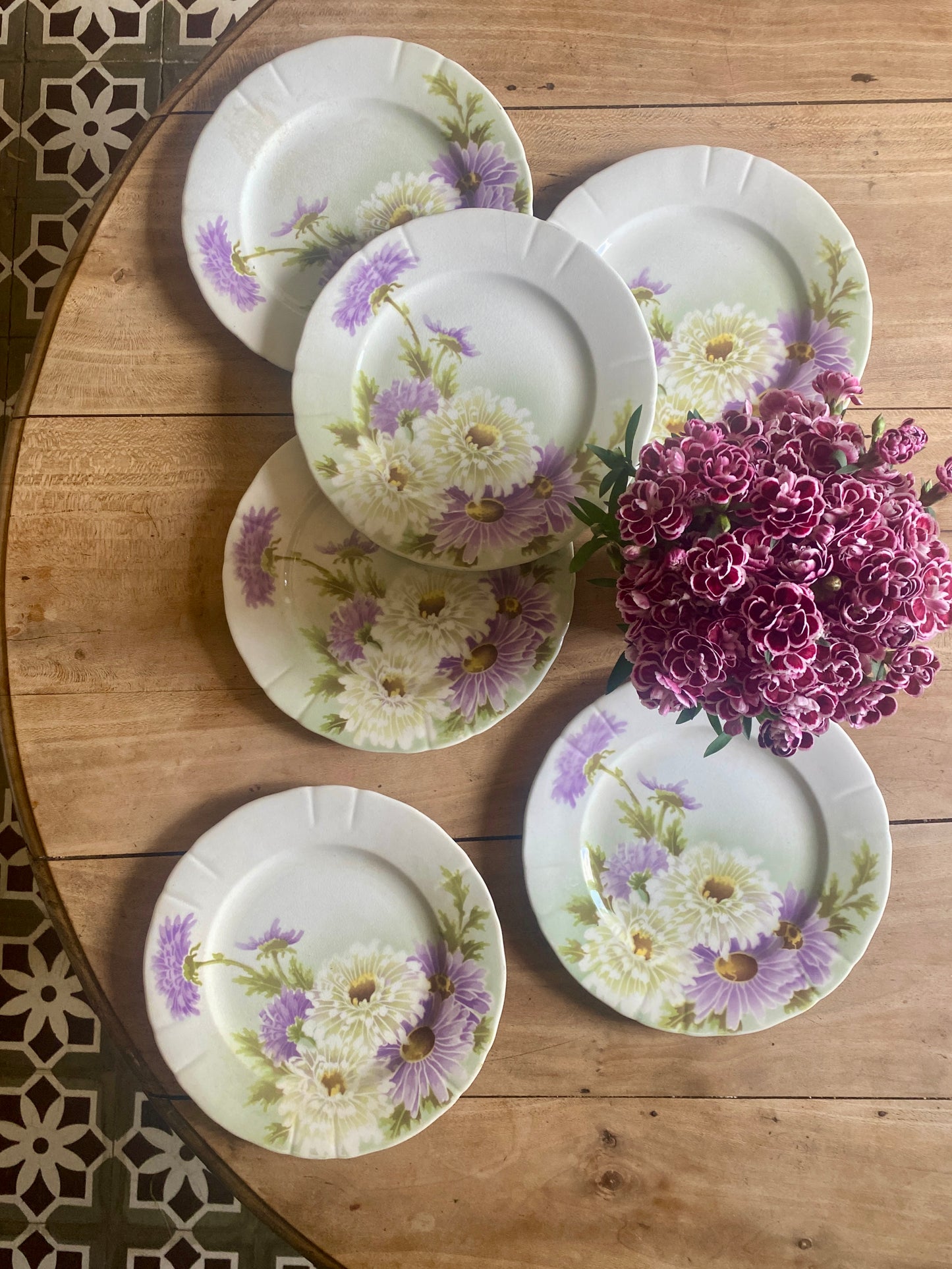 Lot de 6 assiettes plates anciennes - Reine Marguerite de KG Lunéville -