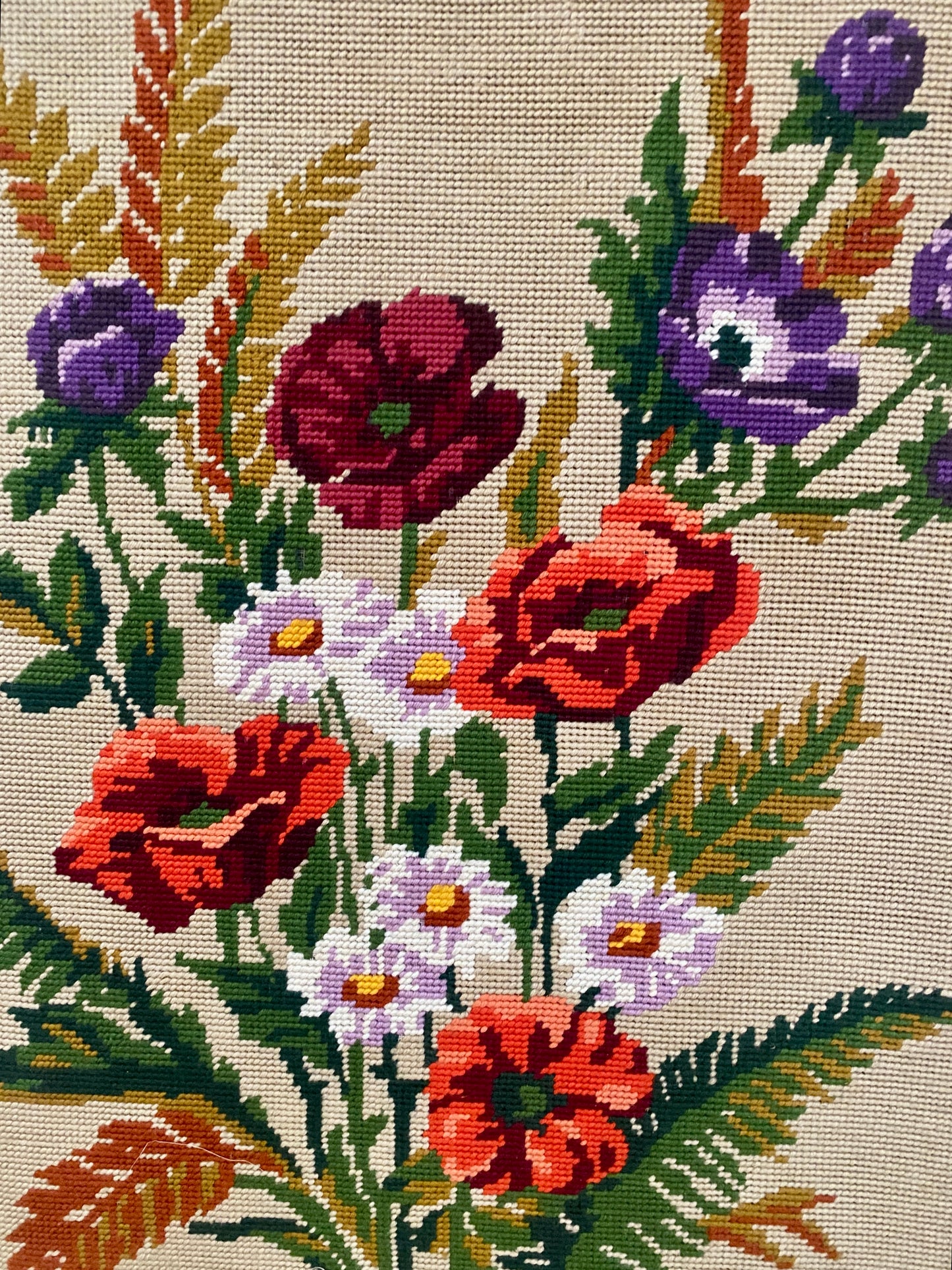 Canevas vintage bouquet de fleurs et cadre en bois doré