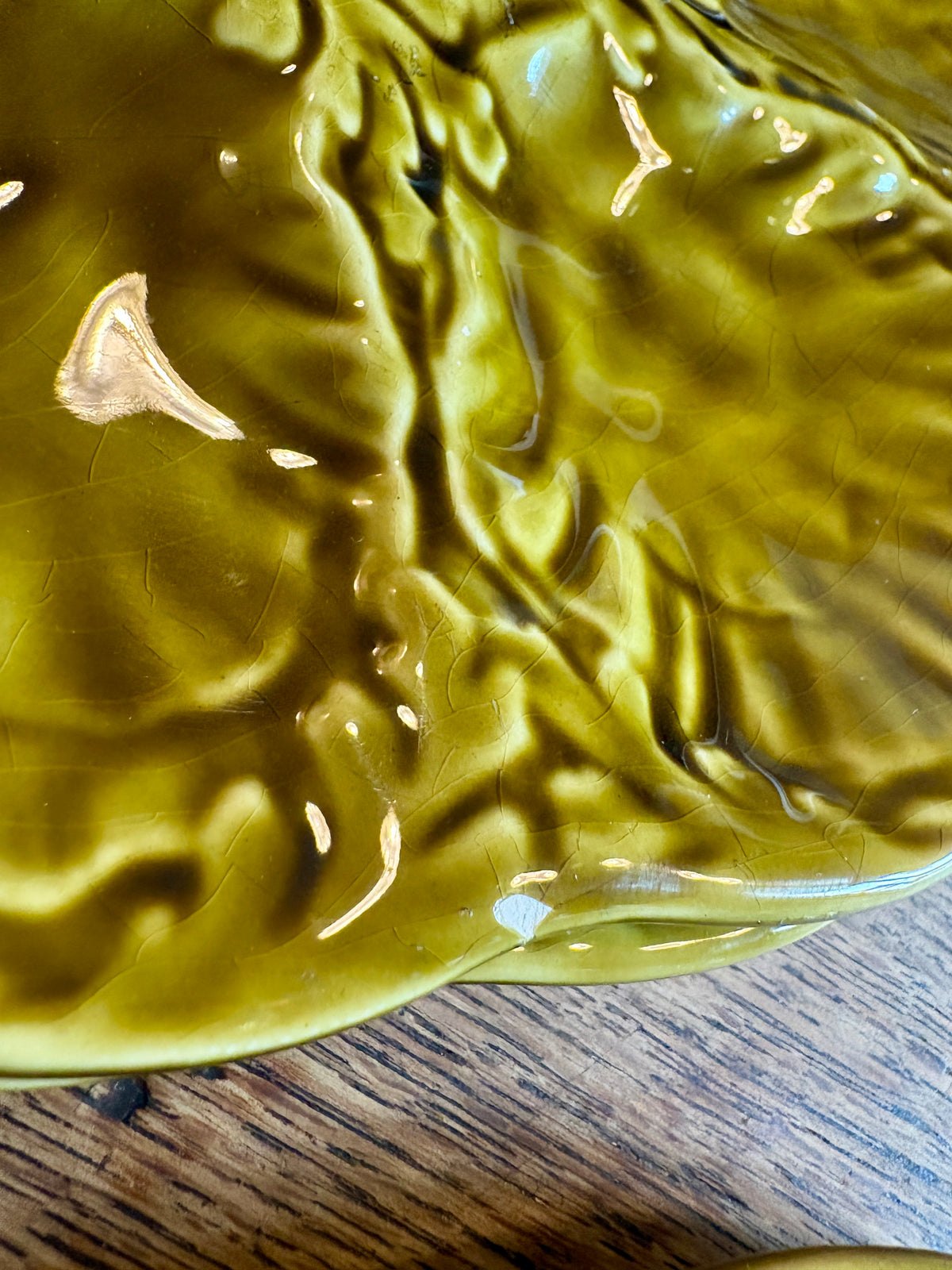 Lot de 6 assiettes à huîtres vintage en céramique verte - Gien