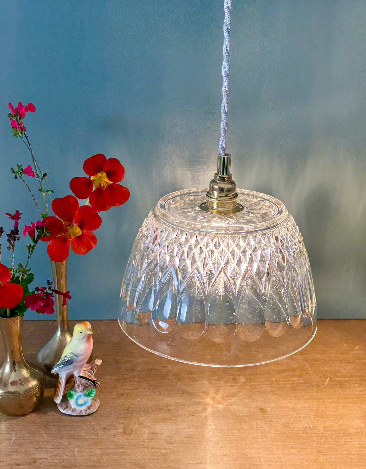 Suspension abat-jour vintage en verre travaillé - collection vaisselle (CVS1)