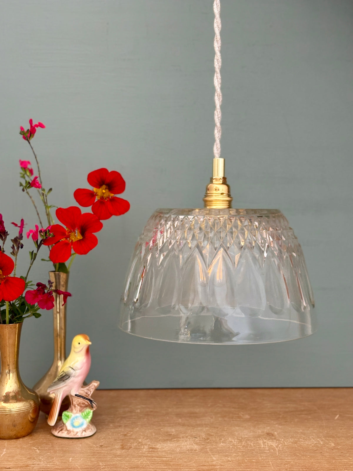 Suspension abat-jour vintage en verre travaillé - collection vaisselle (CVS1)