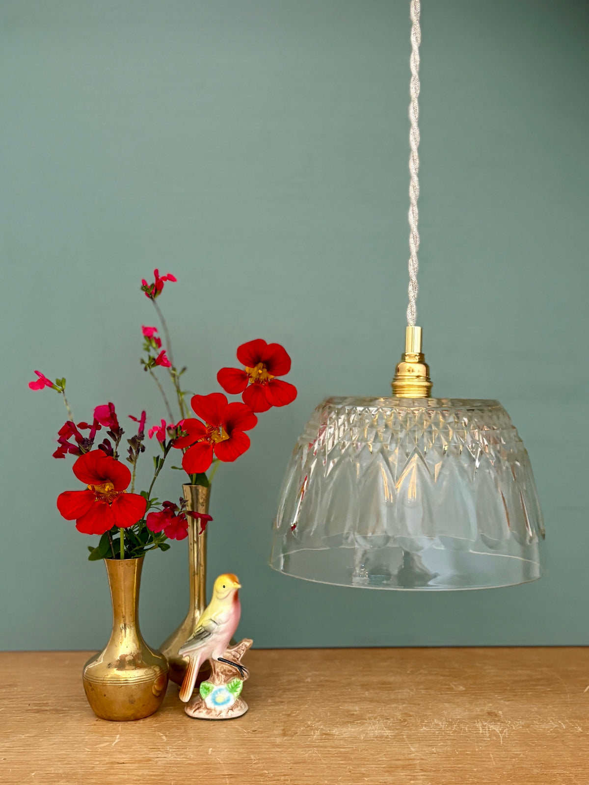 Suspension abat-jour vintage en verre travaillé - collection vaisselle (CVS1)