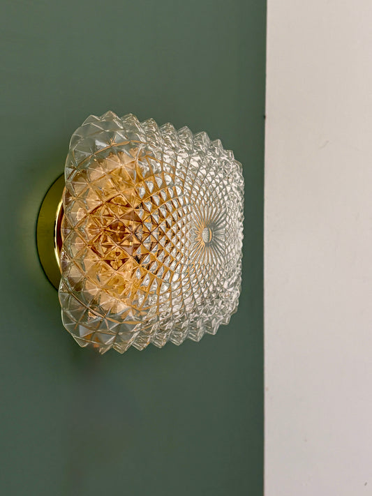 Applique ou plafonnier globe vintage carré en verre moulé (PLAF32)