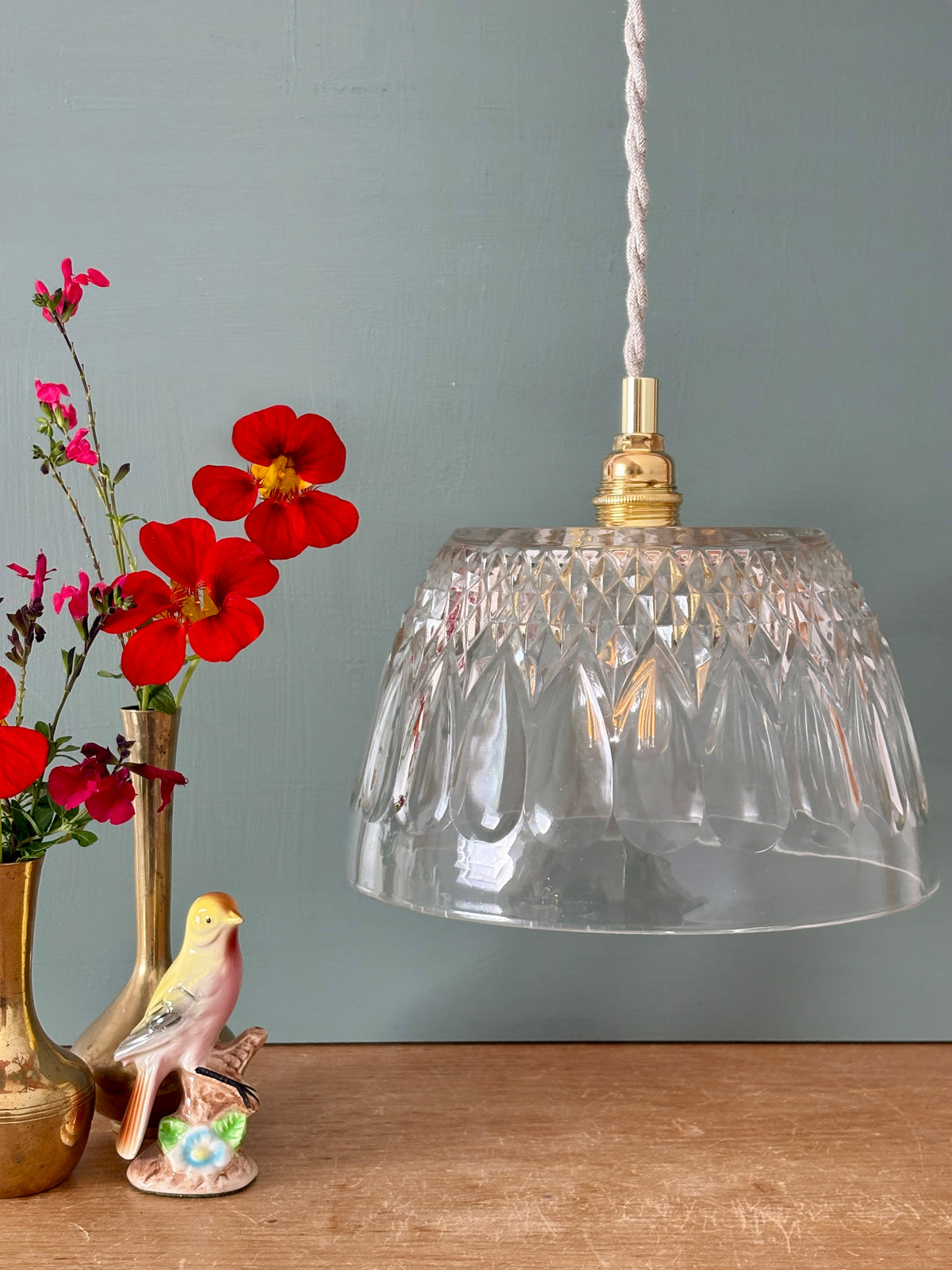 Suspension abat-jour vintage en verre travaillé - collection vaisselle (CVS1)