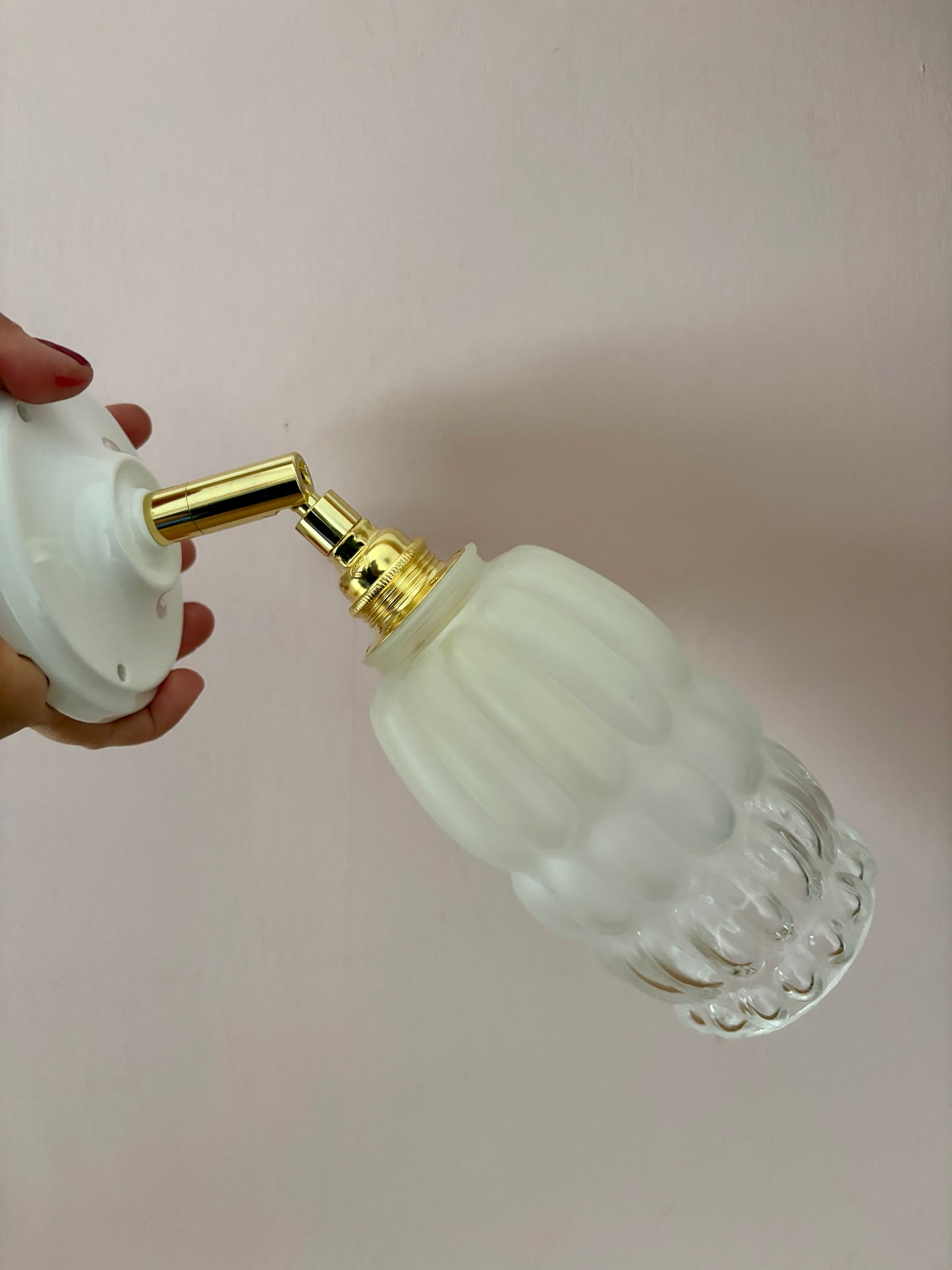 Applique globe vintage en verre mi dépoli mi transparent