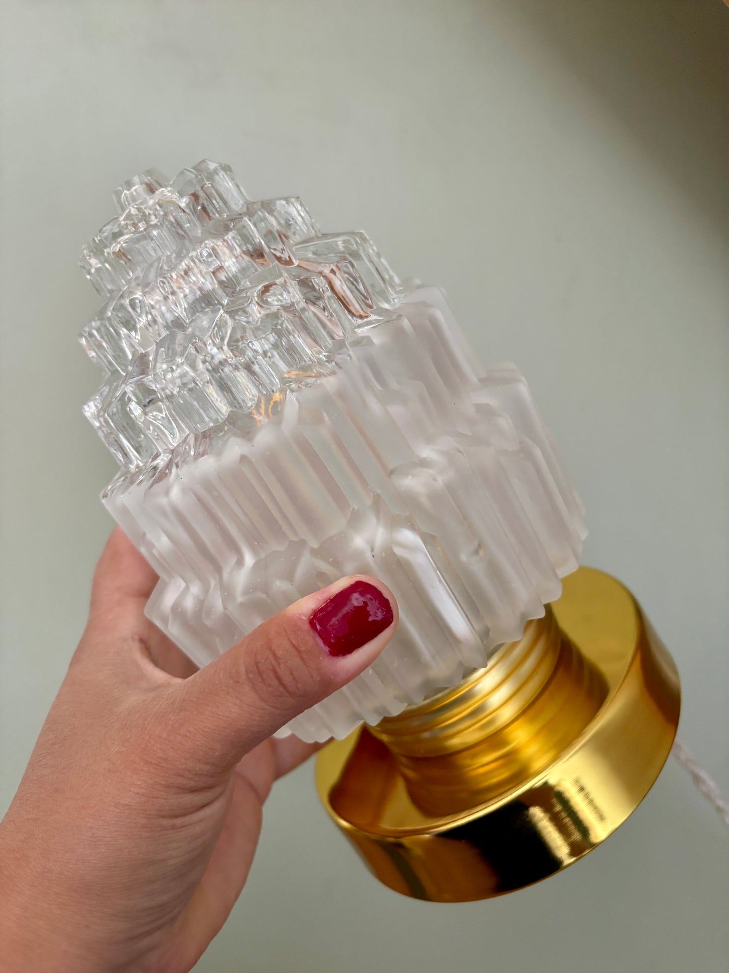 Lampe à poser globe vintage en verre mi dépoli mi transparent