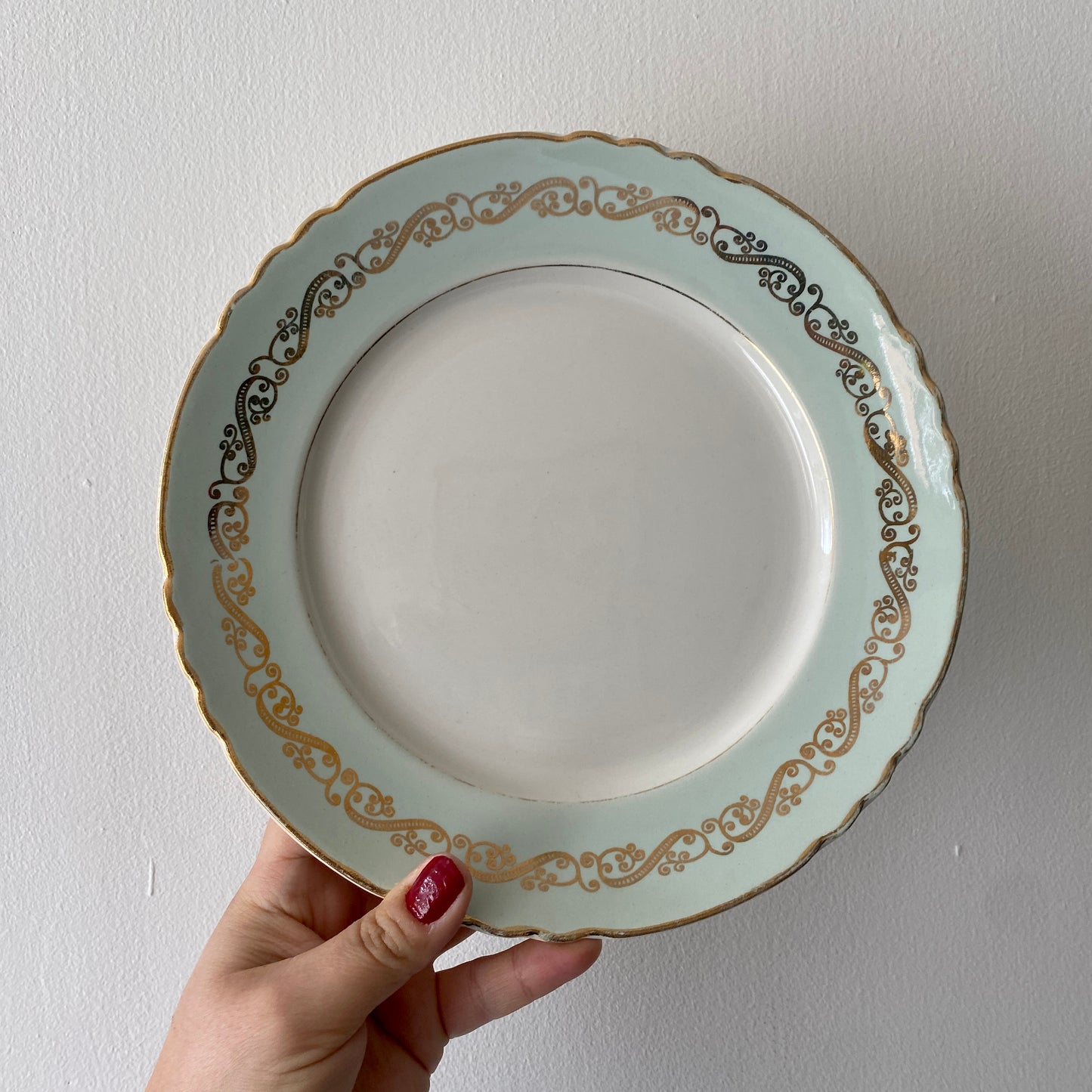 Lot de 6 assiettes plates vintage mint et dorées