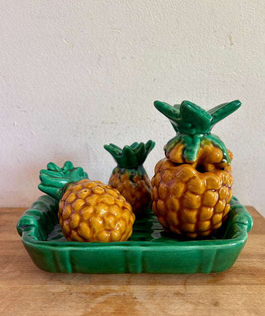 Set à condiments ananas en barbotine - Vallauris