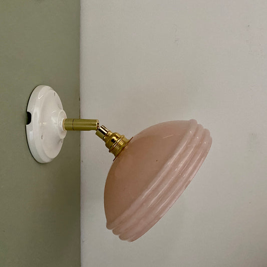 Applique abat-jour vintage en verre de Clichy rose