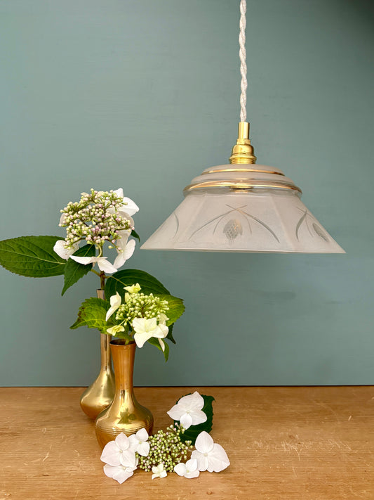 Suspension abat-jour vintage en verre dépoli