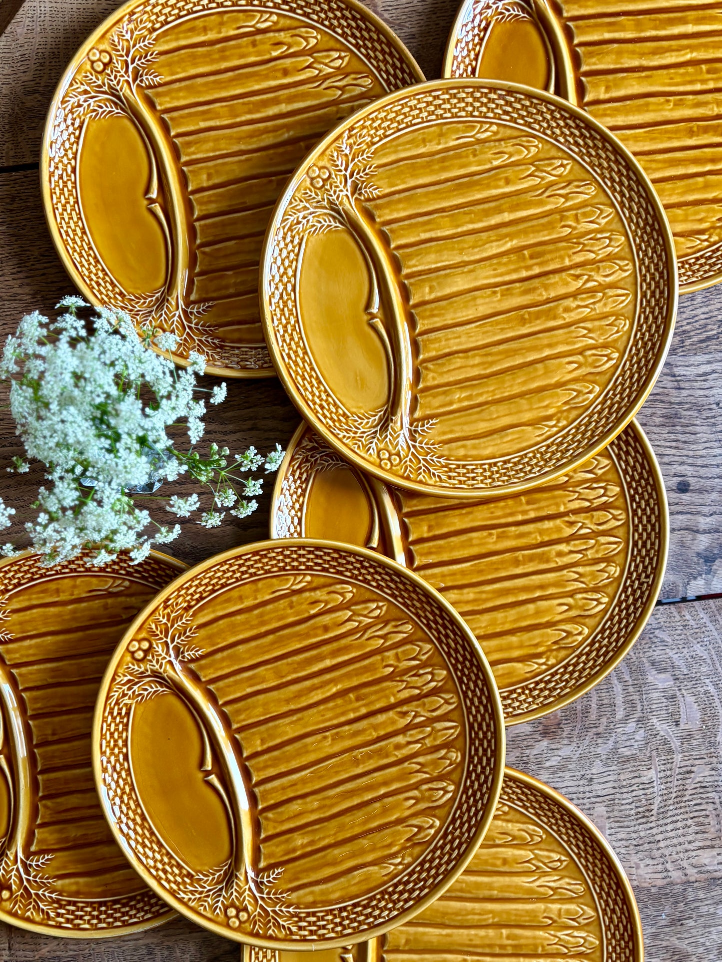 Lot de 7 assiettes vintage à asperges