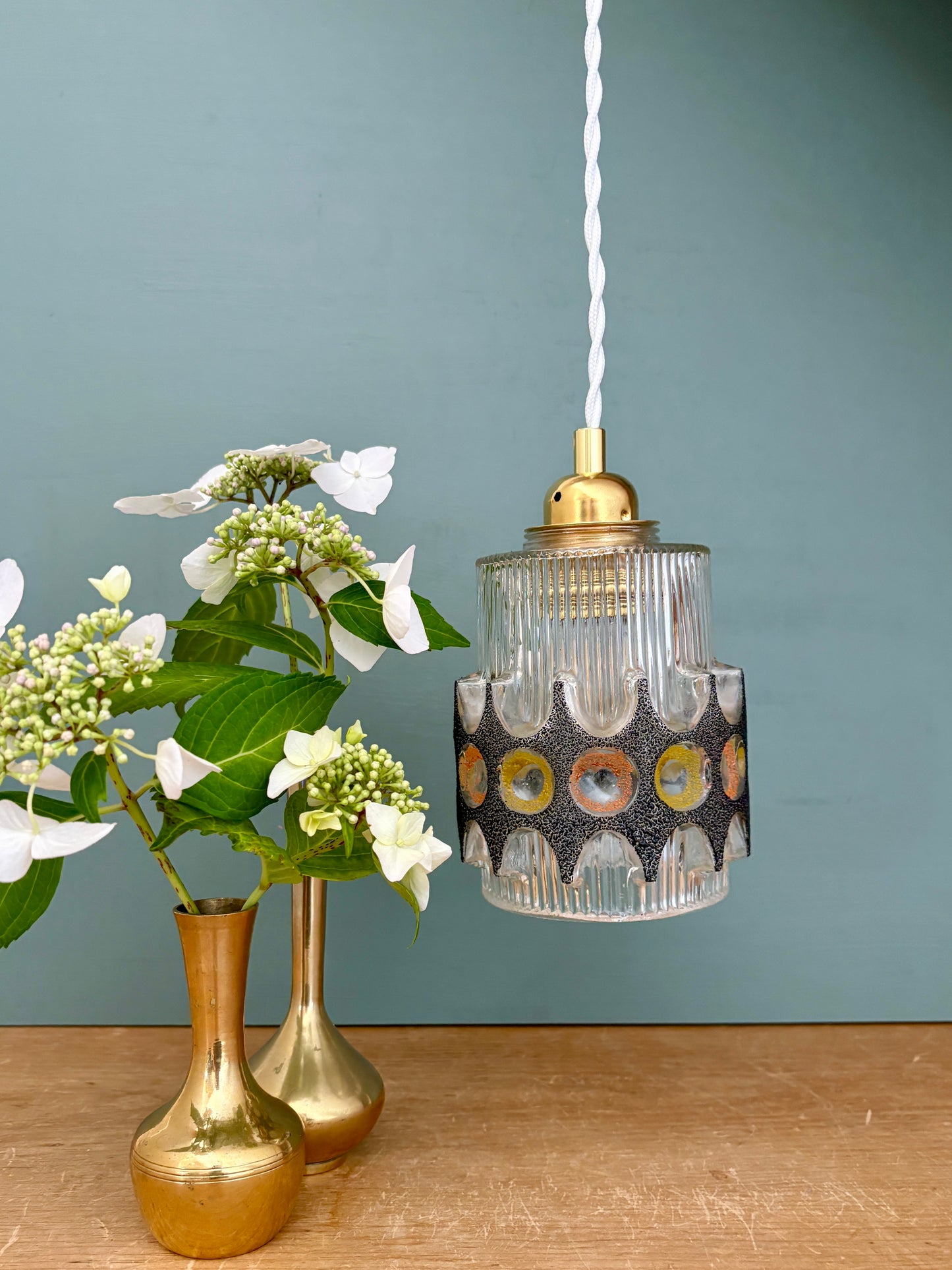 Suspension tulipe vintage années 70 en verre