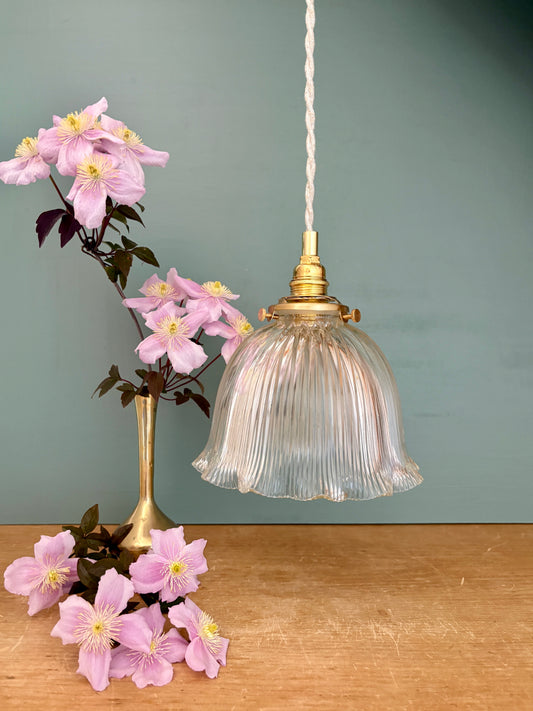 Suspension abat-jour vintage en verre holophane (HOLO2)