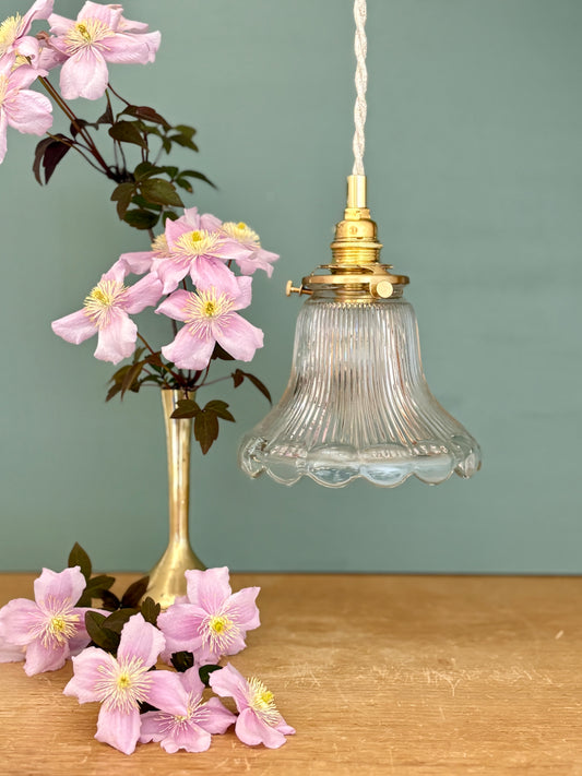 Suspension tulipe vintage en verre holophane (HOLO1)