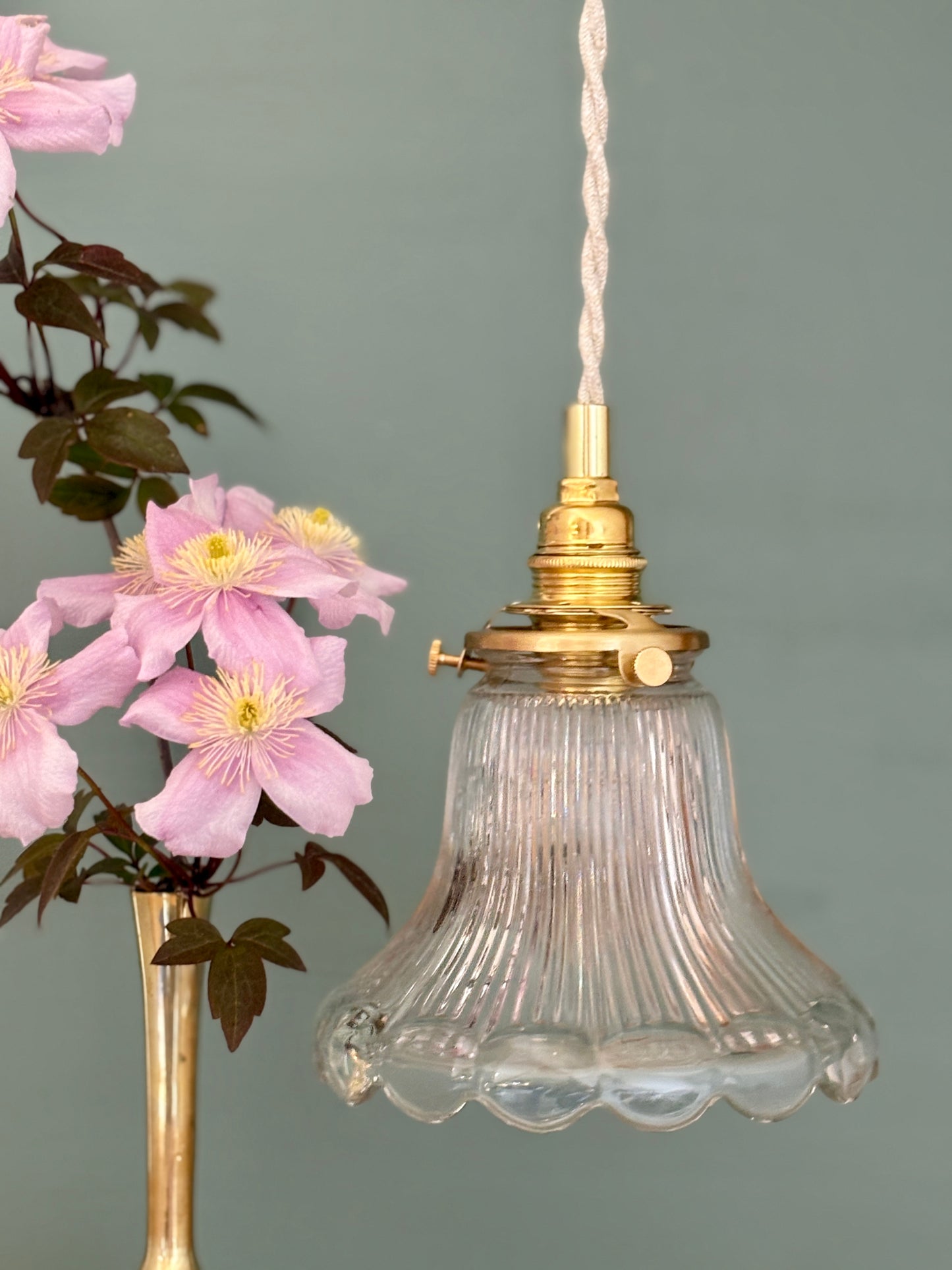 Suspension tulipe vintage en verre holophane (HOLO1)