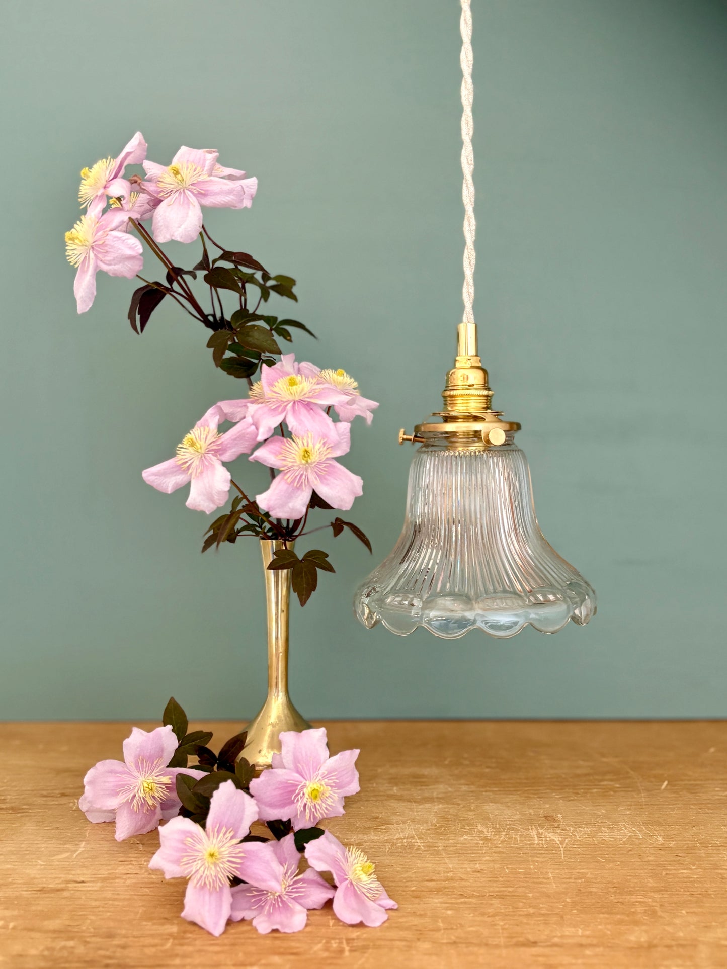 Suspension tulipe vintage en verre holophane (HOLO1)