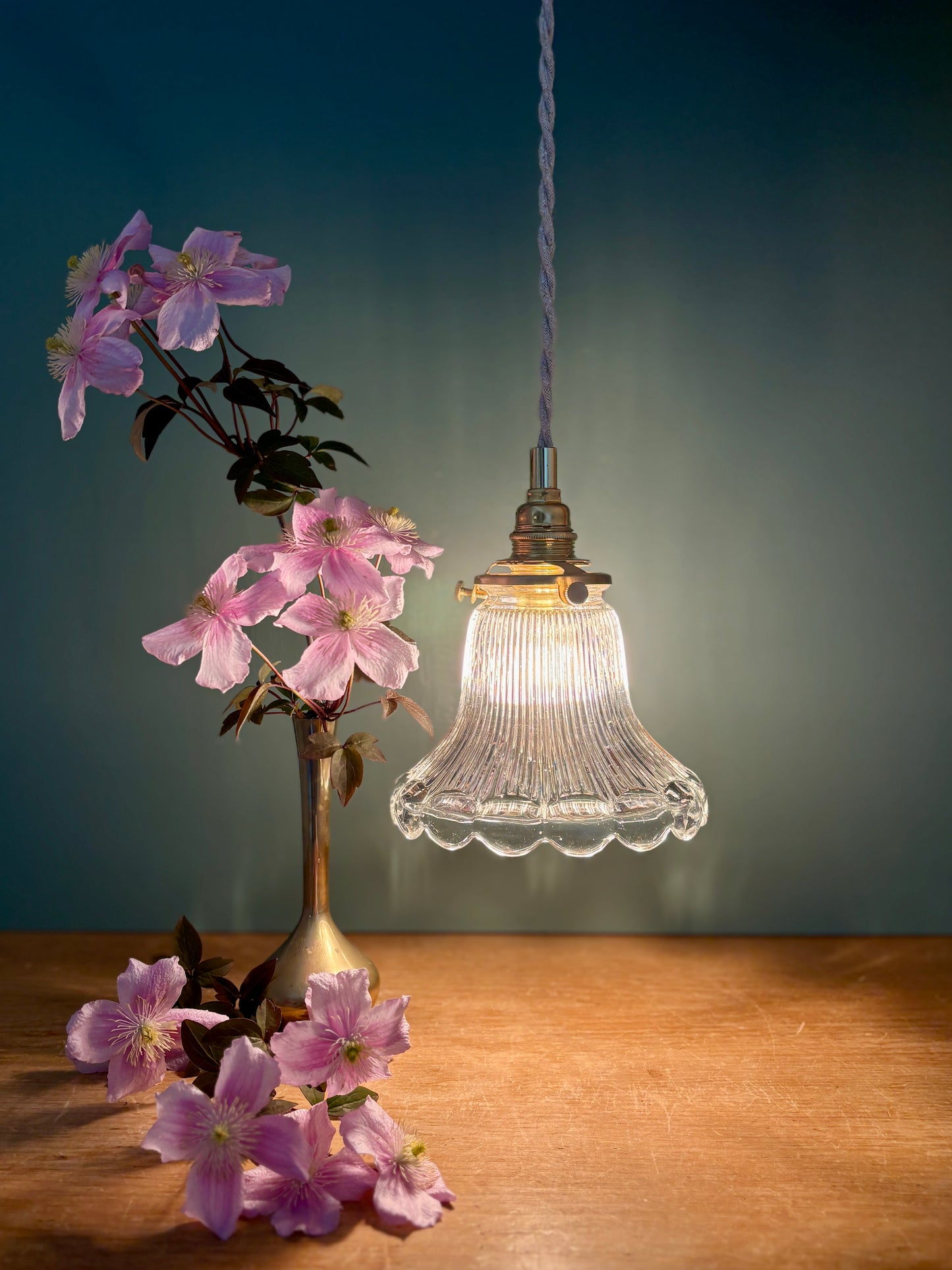Suspension tulipe vintage en verre holophane (HOLO1)
