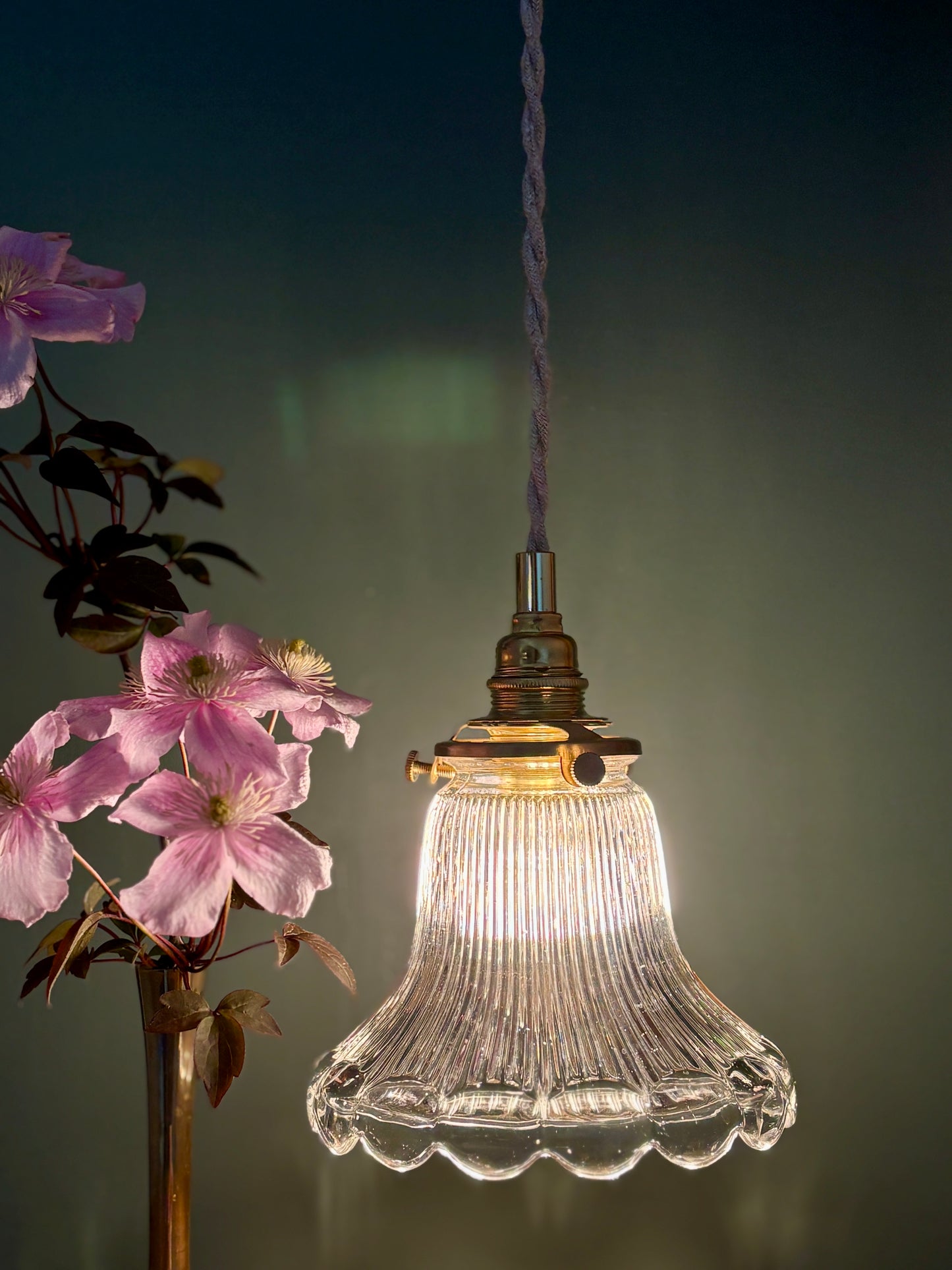 Suspension tulipe vintage en verre holophane (HOLO1)