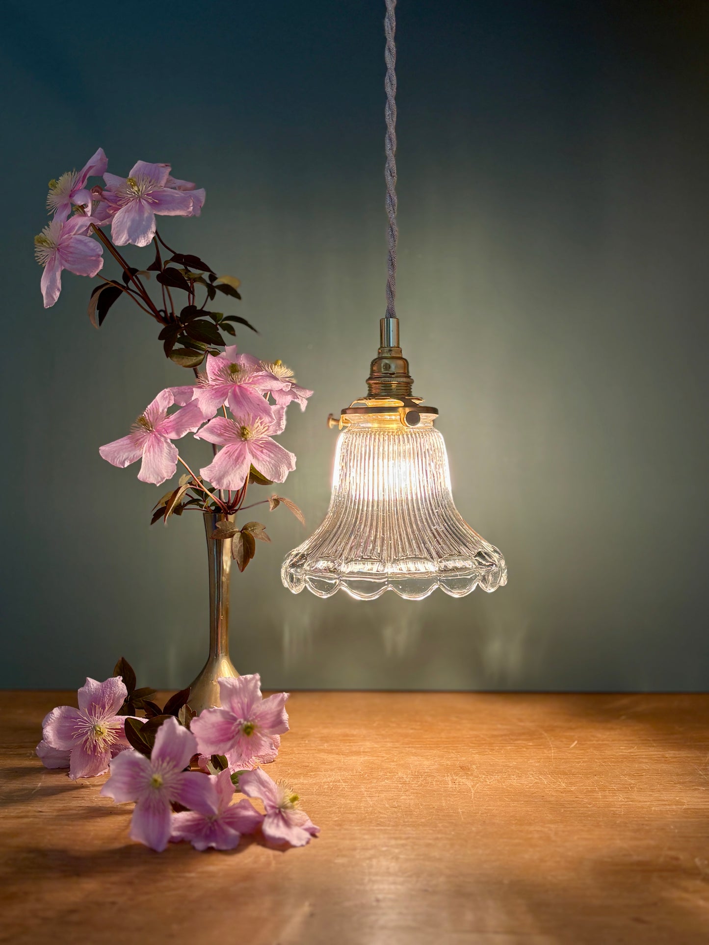 Suspension tulipe vintage en verre holophane (HOLO1)