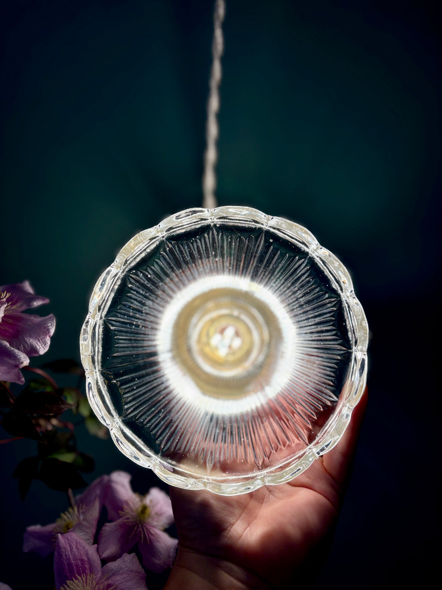 Suspension tulipe vintage en verre holophane (HOLO1)