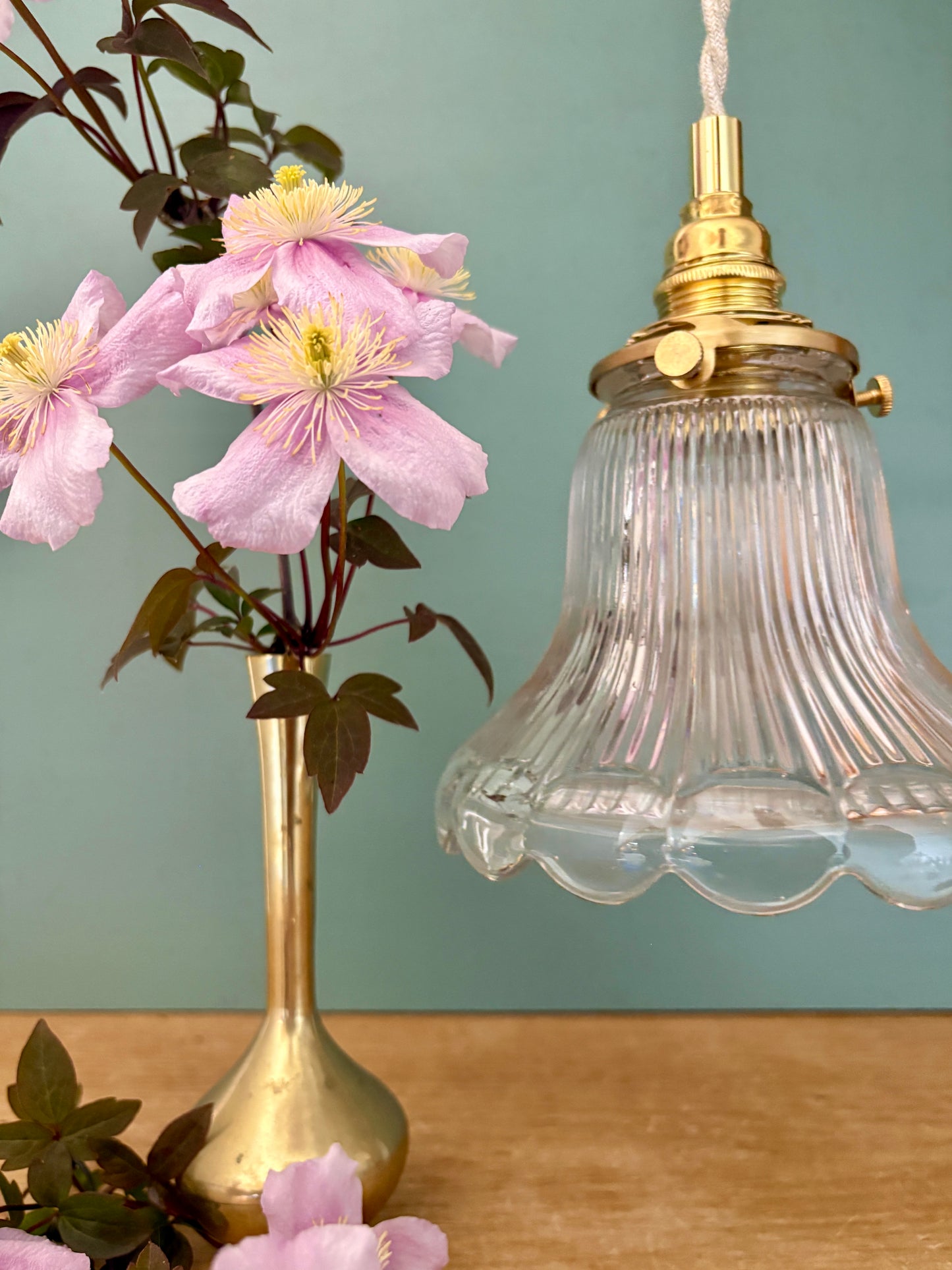 Suspension tulipe vintage en verre holophane (HOLO1)