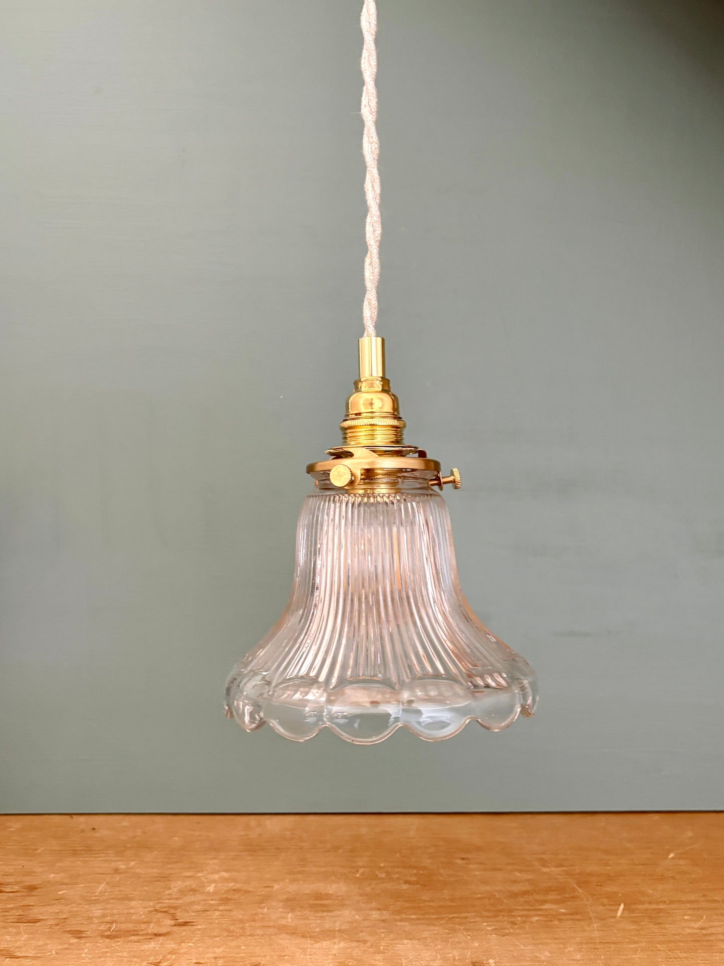 Suspension tulipe vintage en verre holophane (HOLO1)