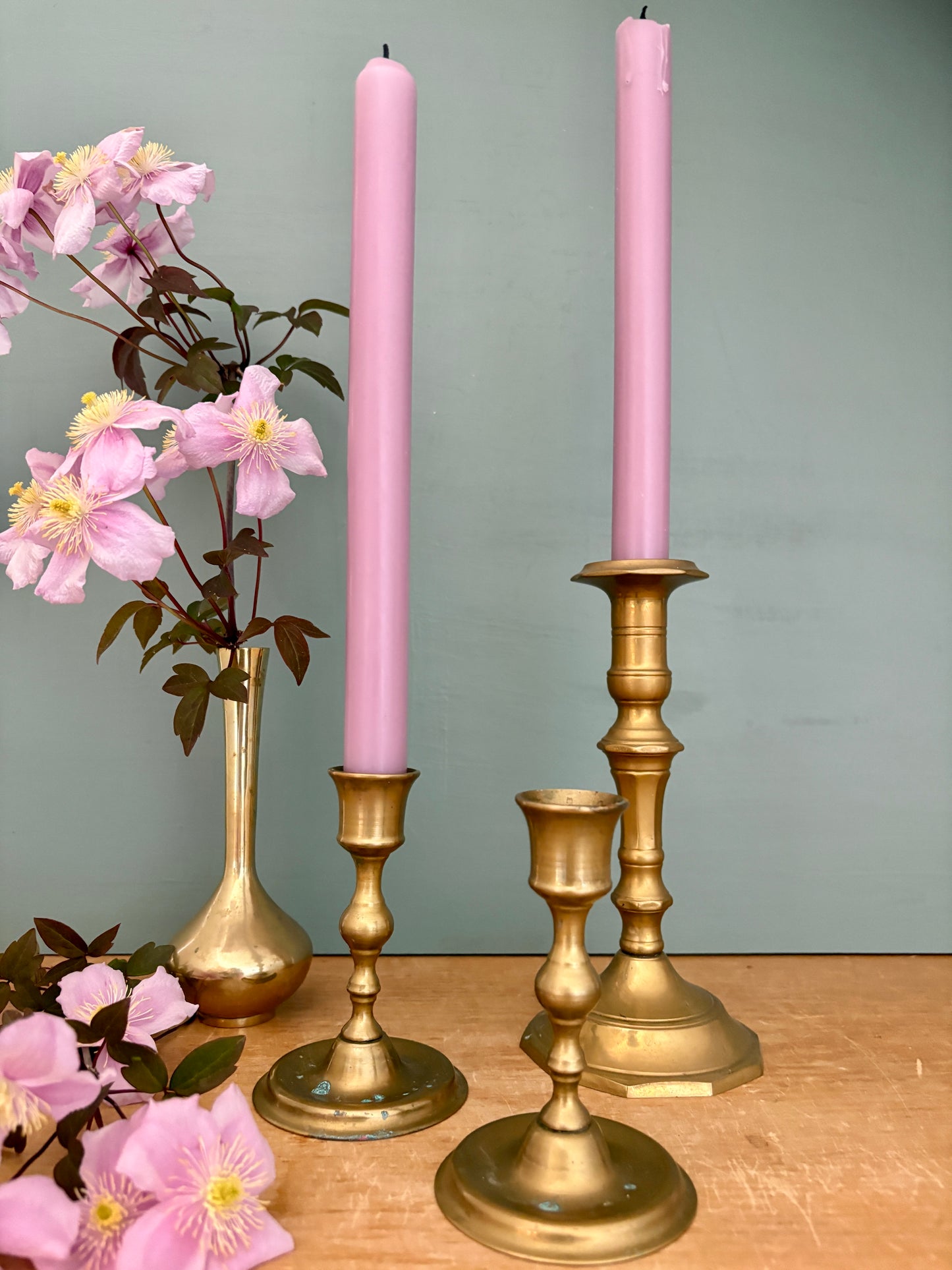 Lot de 3 bougeoirs/chandeliers anciens en laiton (BL3)