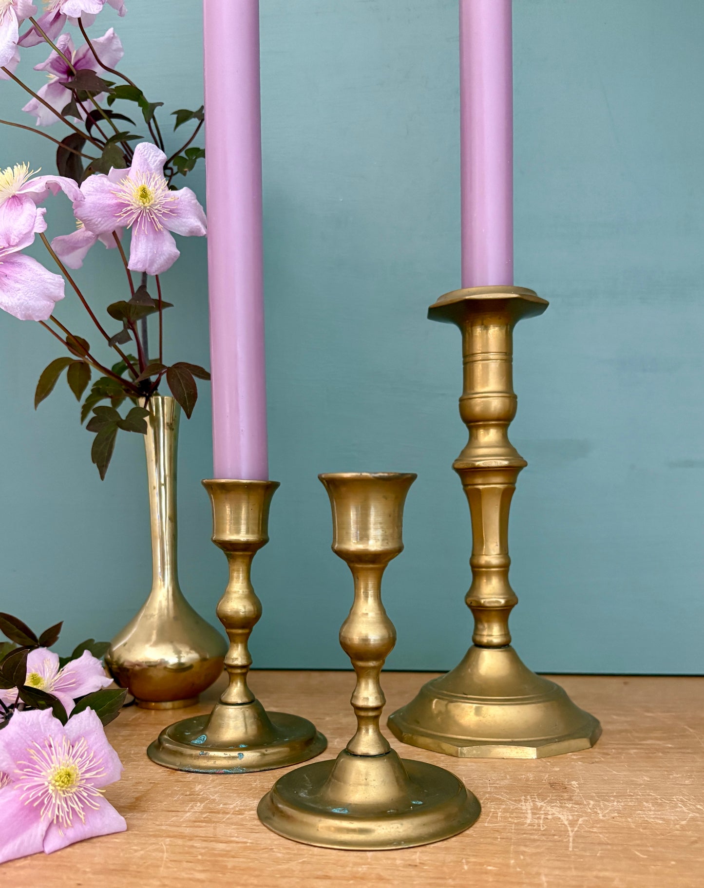 Lot de 3 bougeoirs/chandeliers anciens en laiton (BL3)