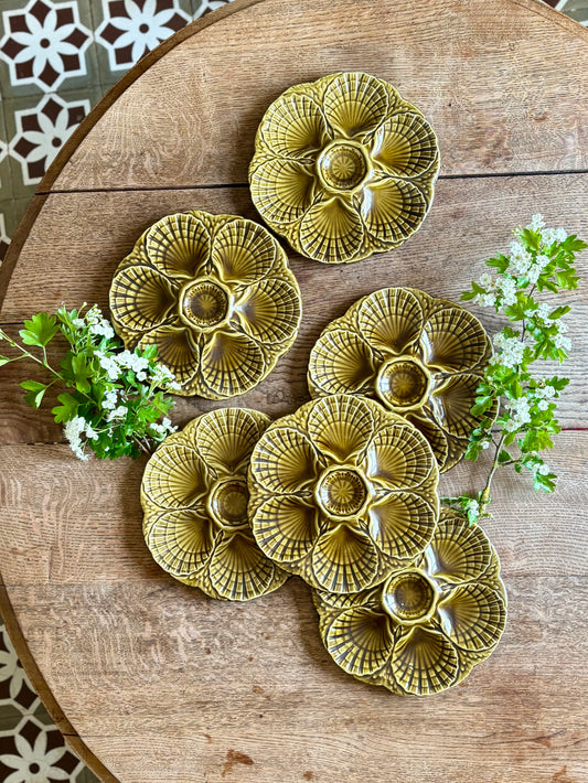 Lot de 6 assiettes à huîtres vintage en céramique - Sarreguemines -