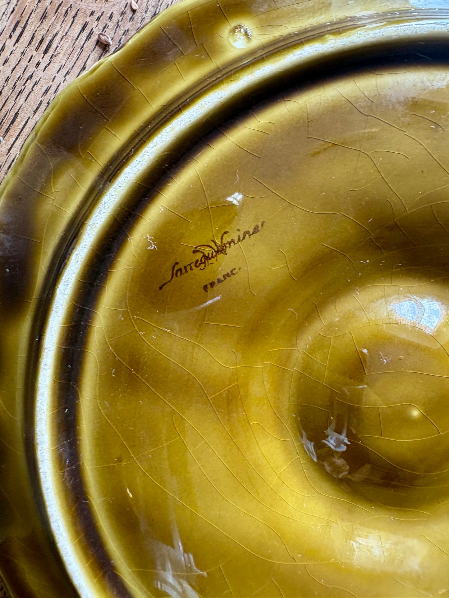 Plat à huîtres vintage en céramique verte - Sarreguemines