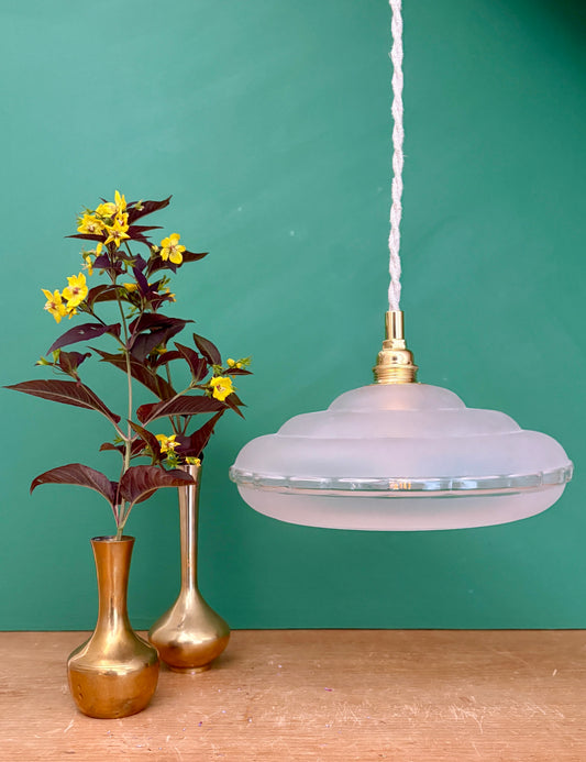 Suspension abat-jour vintage en verre dépoli
