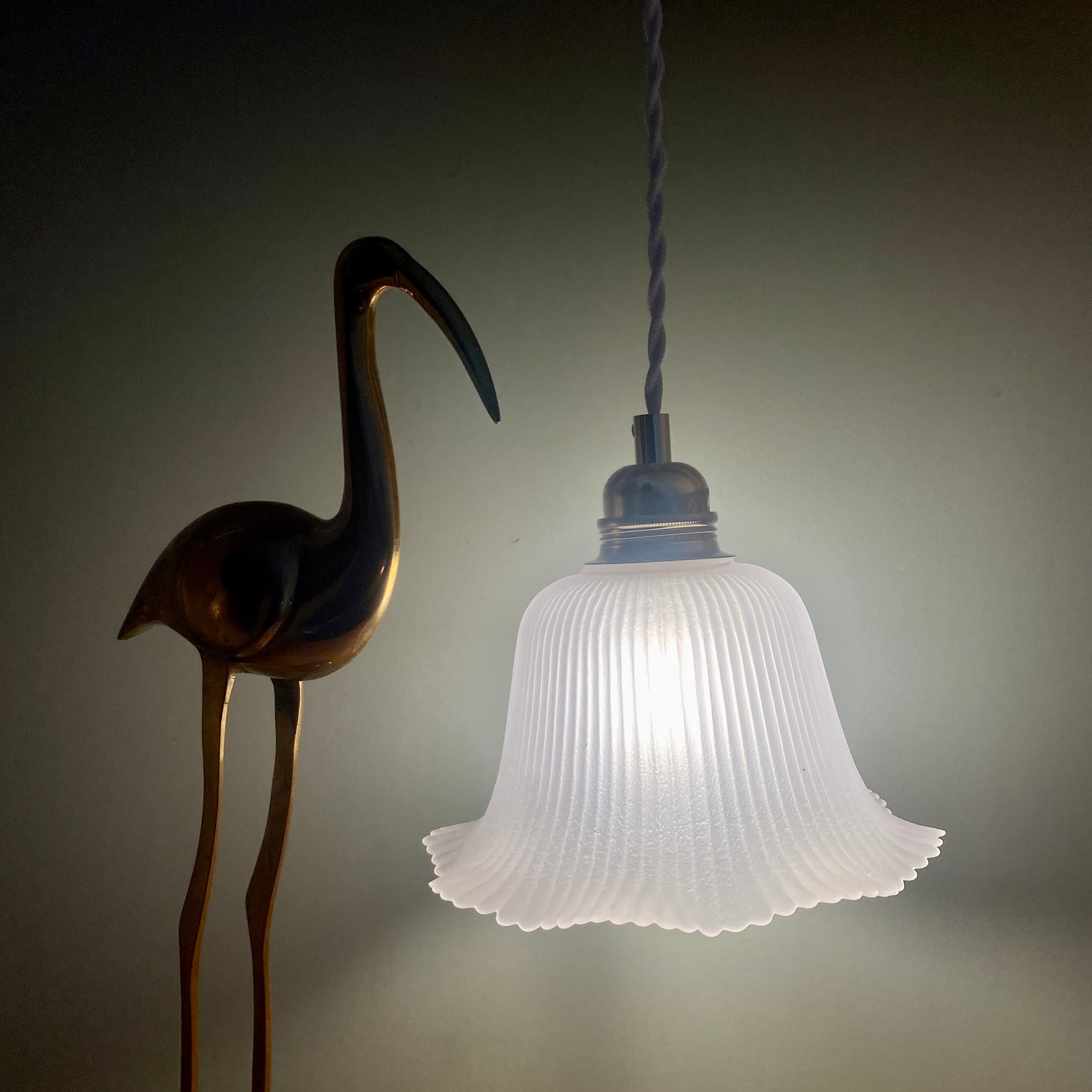 Suspension abat-jour vintage en verre dépoli