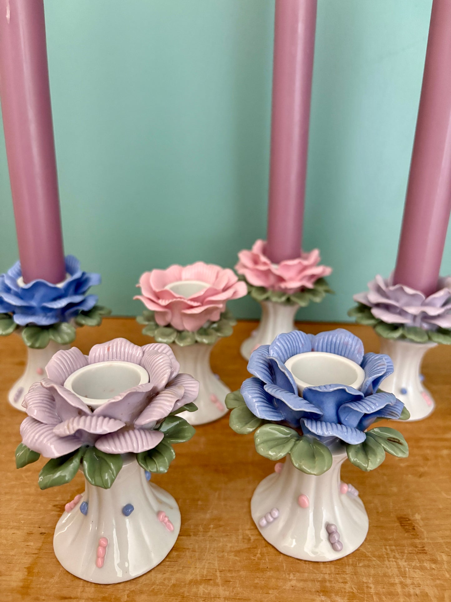 Lot de 6 bougeoirs vintage en céramique