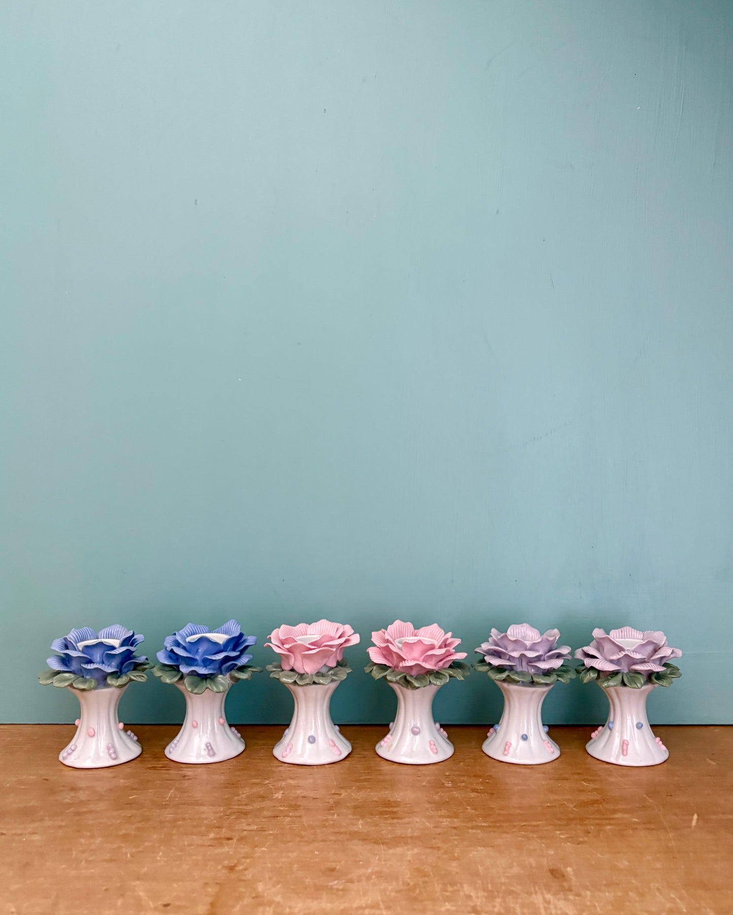Lot de 6 bougeoirs vintage en céramique