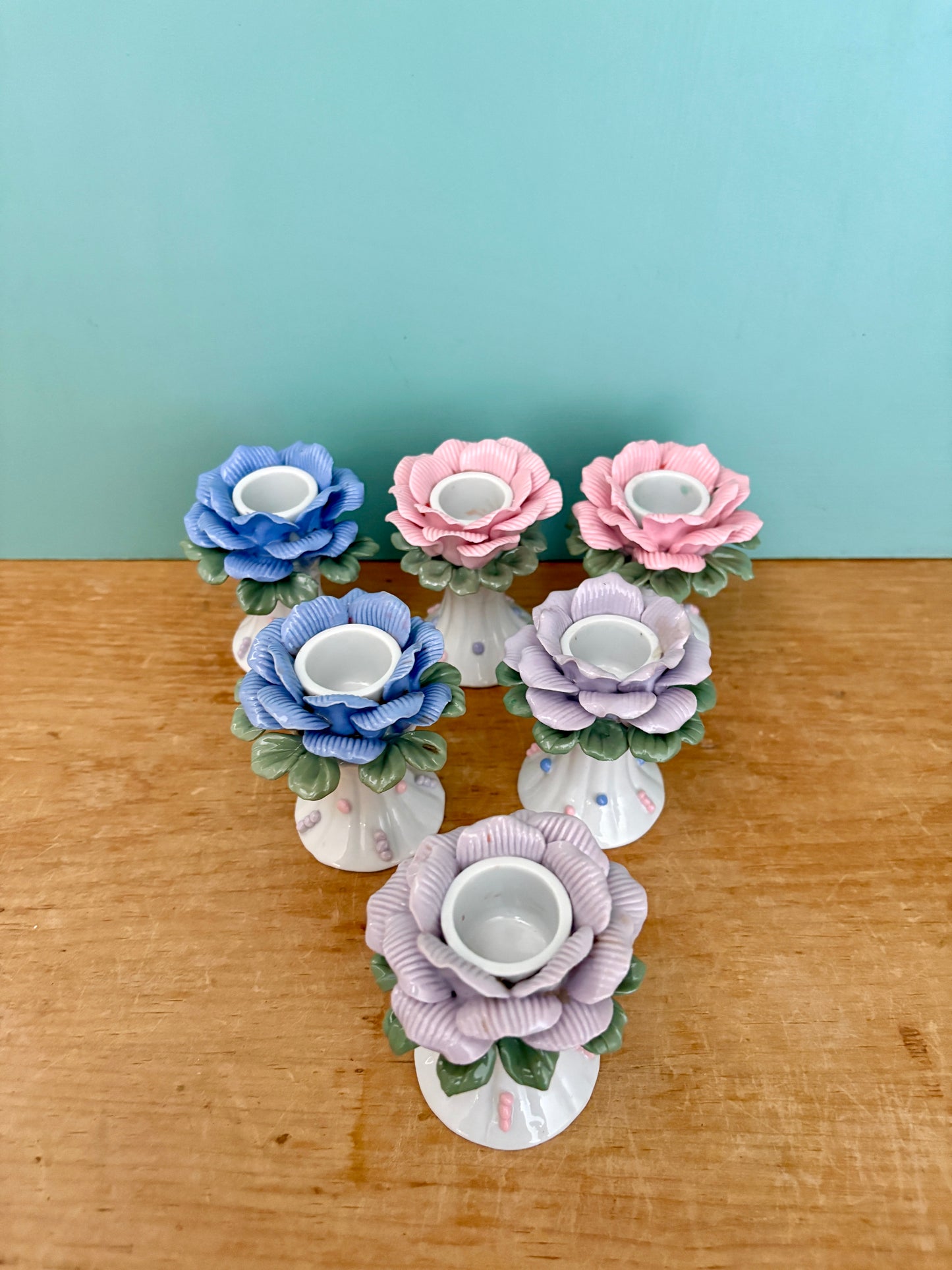 Lot de 6 bougeoirs vintage en céramique