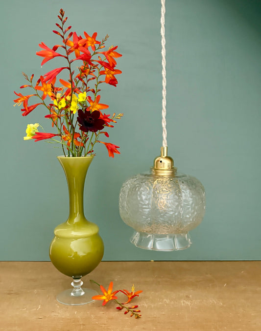 Suspension globe vintage en verre transparent
