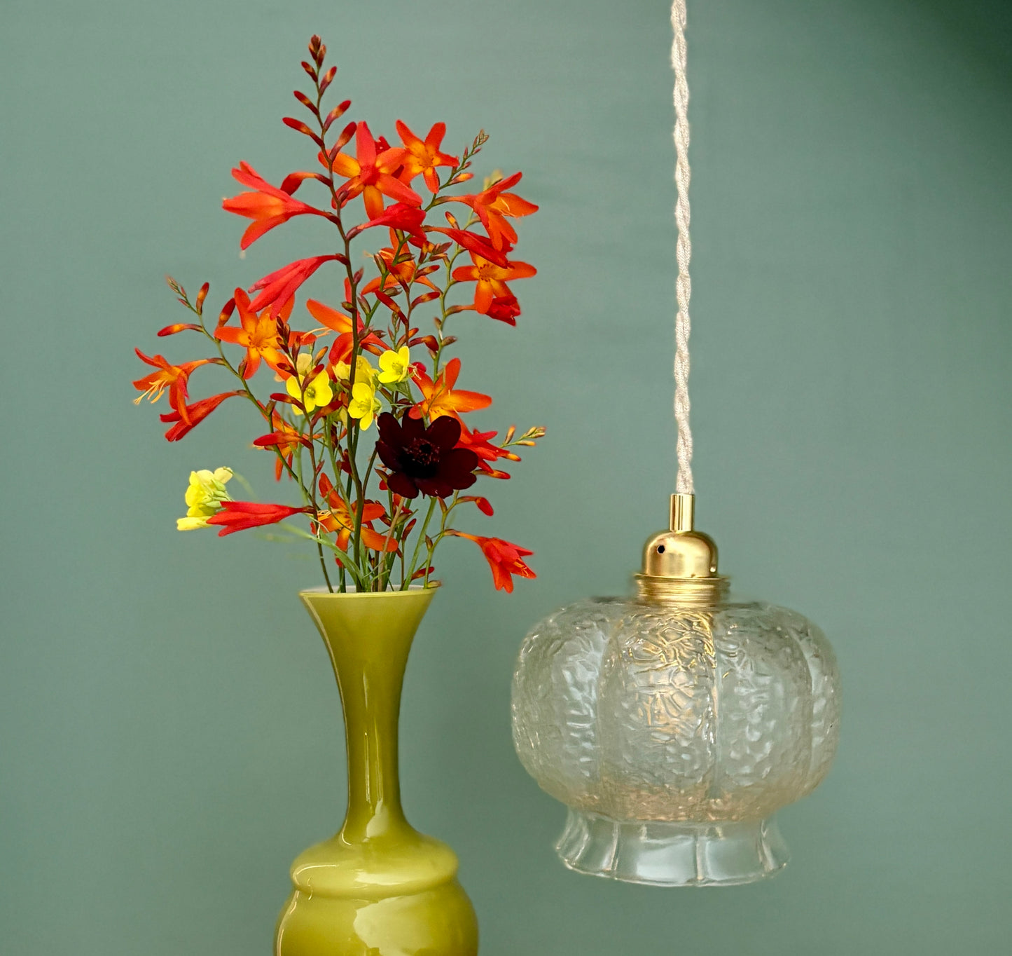 Suspension globe vintage en verre transparent