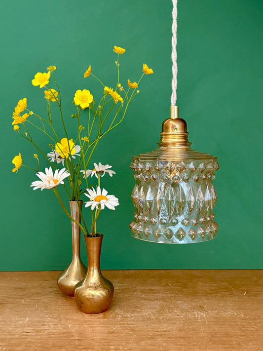 Suspension globe vintage en verre ambré (BDO1)
