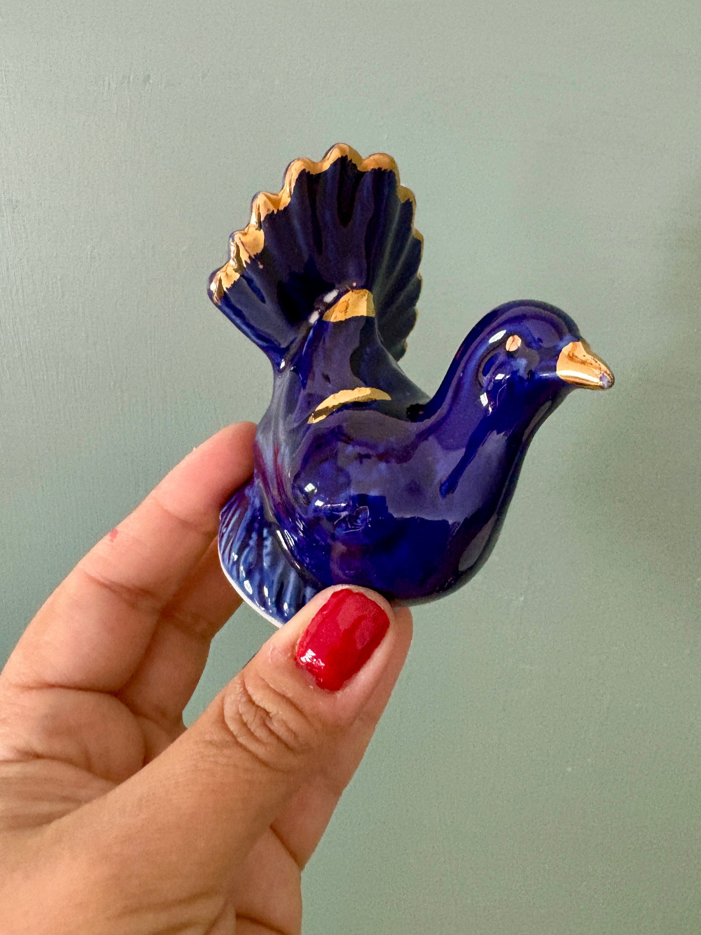 Lampe vintage en céramique bleu et ses oiseaux