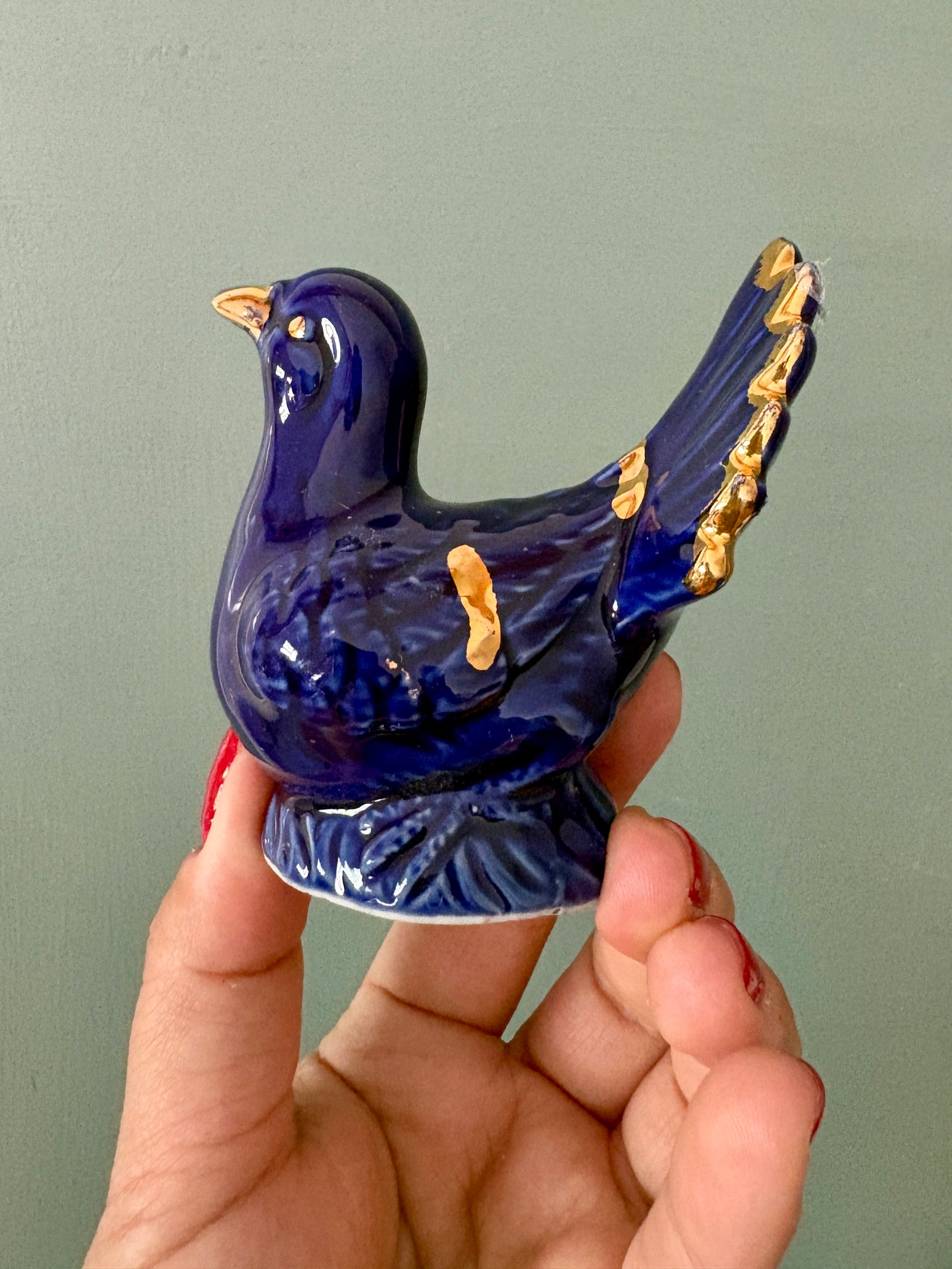 Lampe vintage en céramique bleu et ses oiseaux