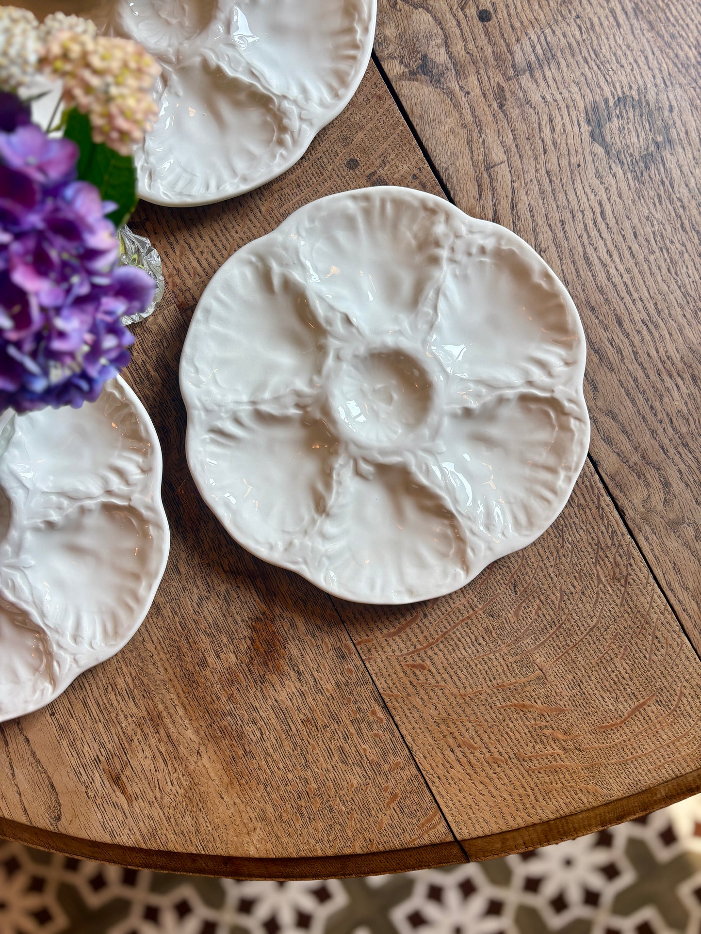 Lot de 8 assiettes à huîtres vintage en céramique blanche - Gien