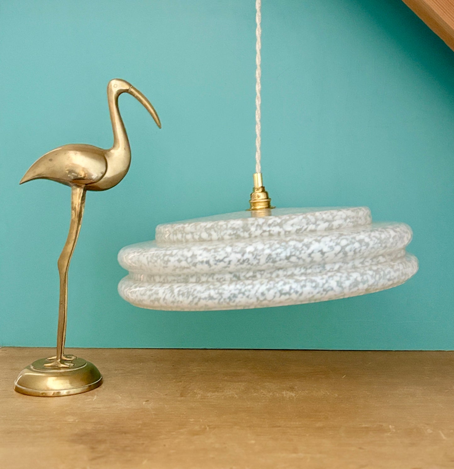 Suspension abat-jour vintage XXL en verre de Clichy Blanc