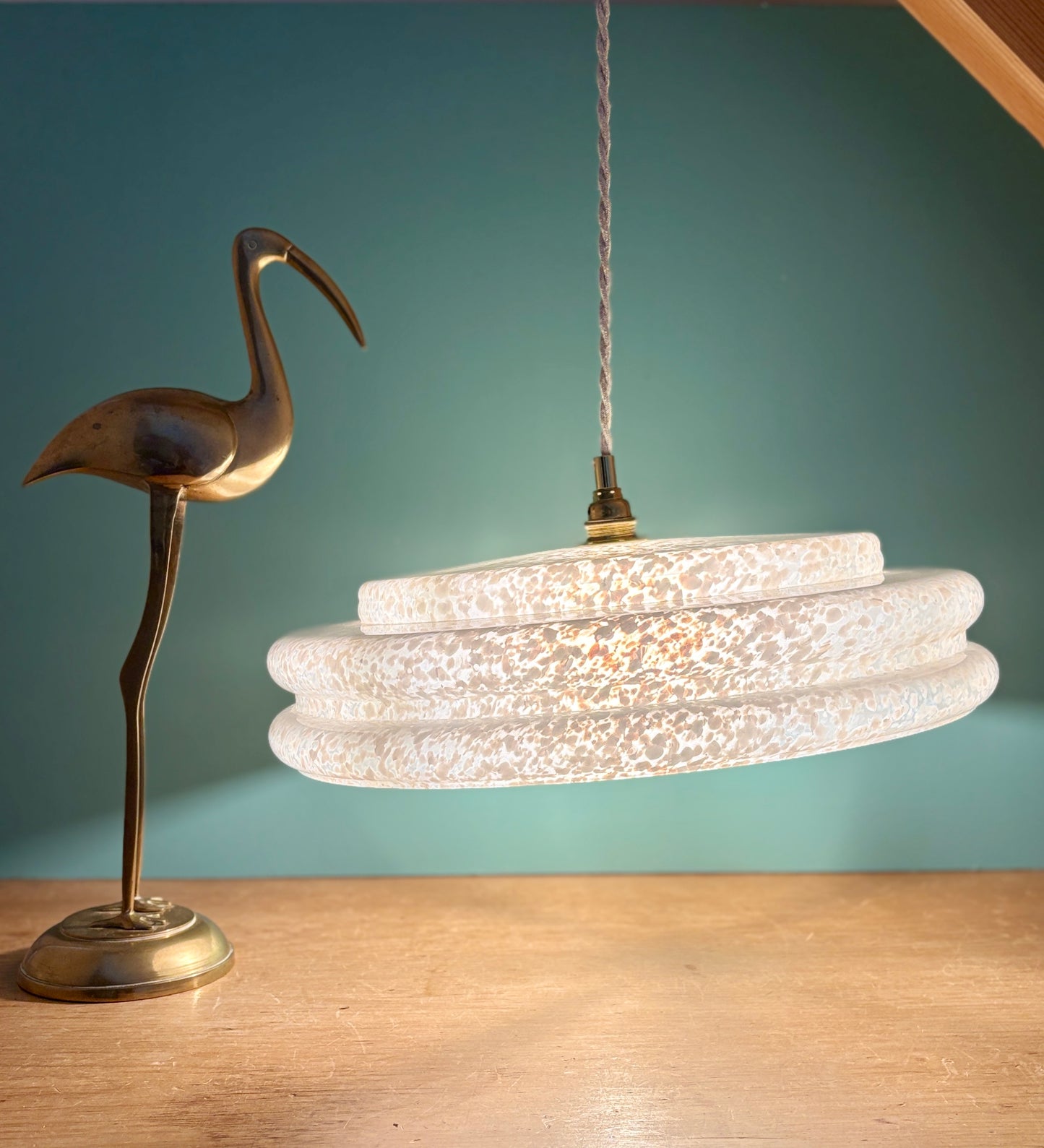 Suspension abat-jour vintage XXL en verre de Clichy Blanc