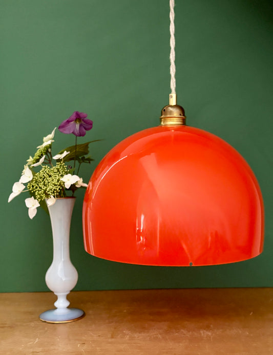 Suspension globe vintage en verre orange