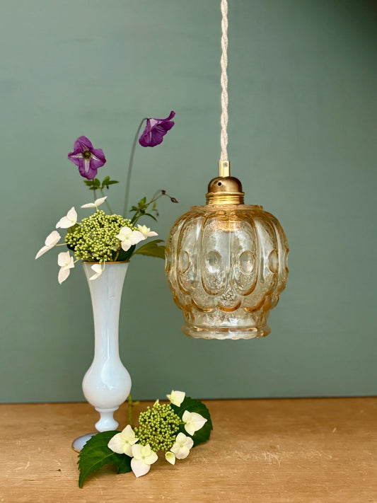 Suspension tulipe vintage en verre ambré (AMB11)