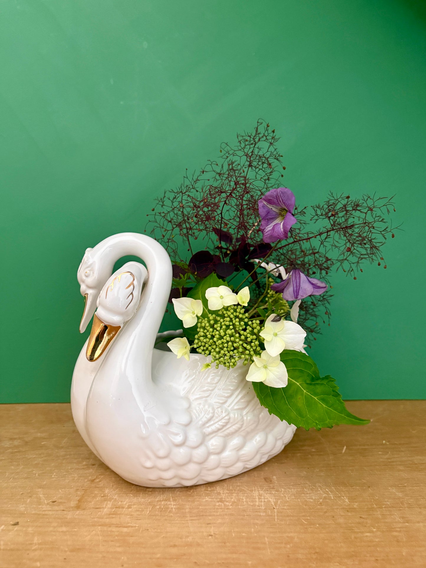 Cache pot cygne vintage en céramique