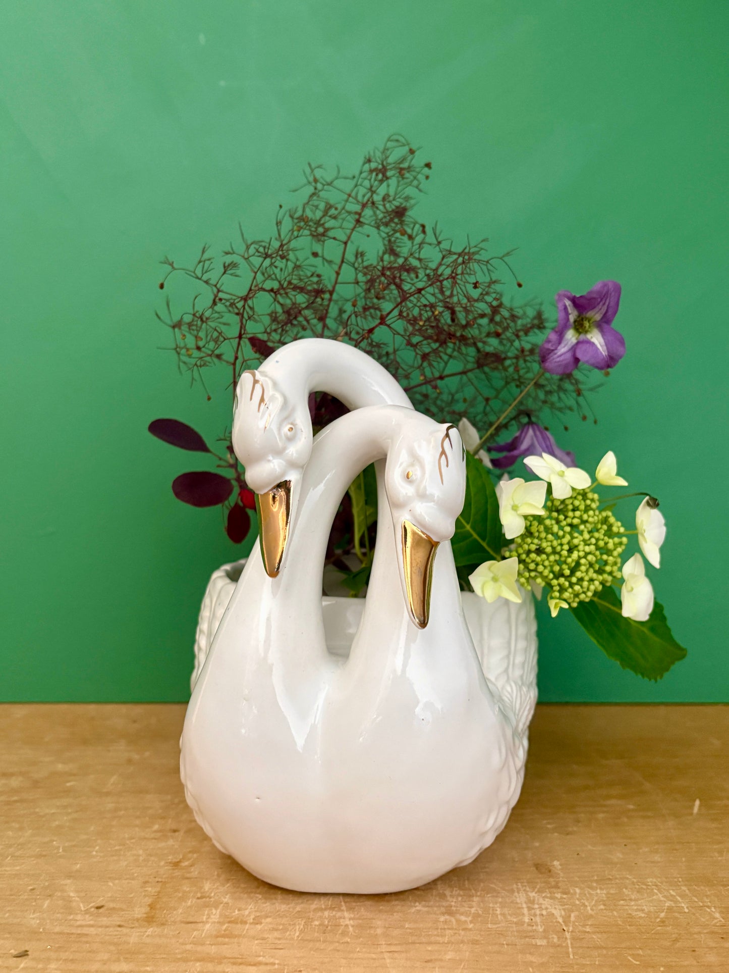 Cache pot cygne vintage en céramique